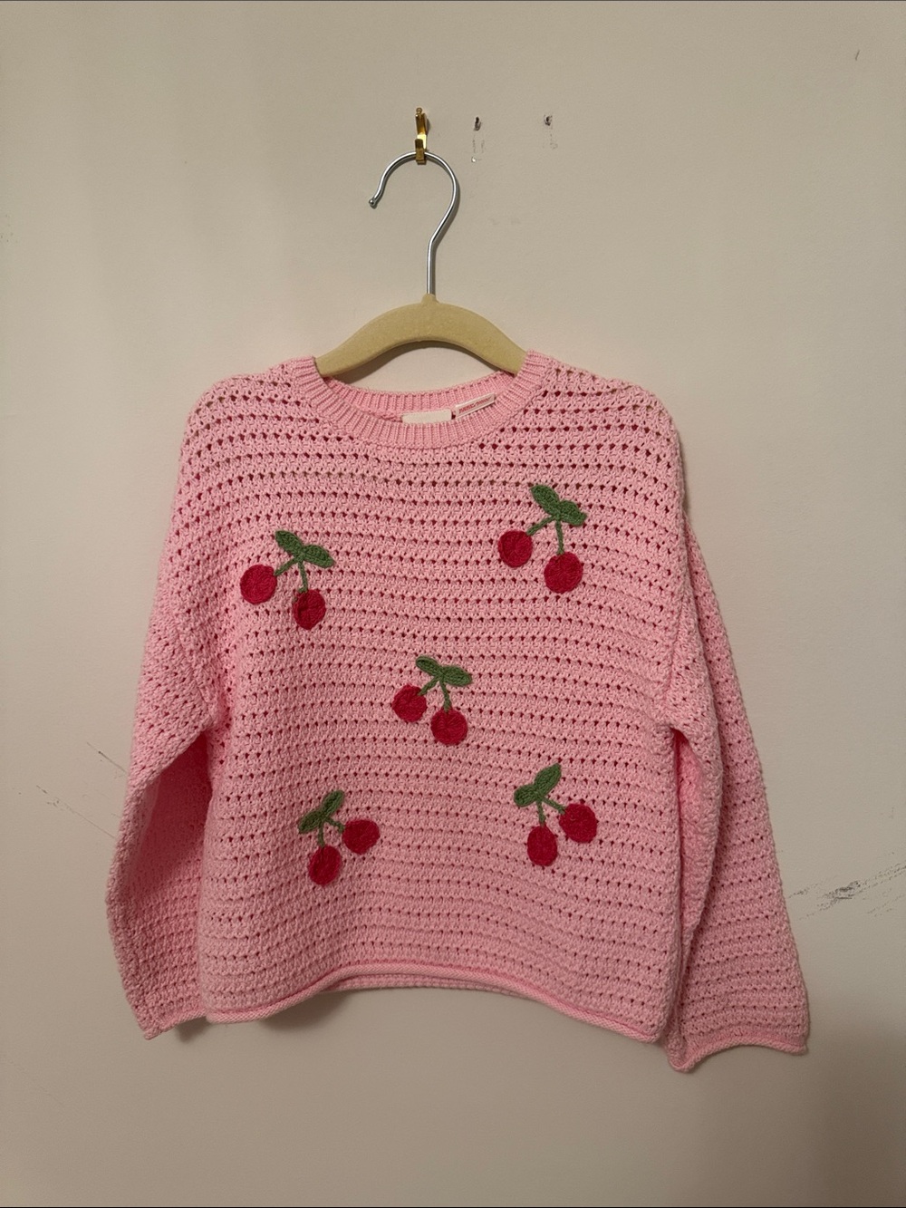 Zara Pink Cherry Crochet Sweater - size 3